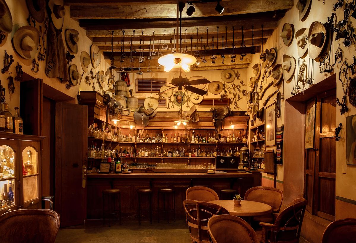 The hacienda cantina with sombreros and spurs